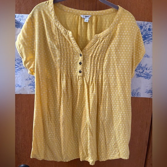 Sonoma Tops - Sonoma Yellow Light Gold Print Blouse Pleated Soft XL Pintuck